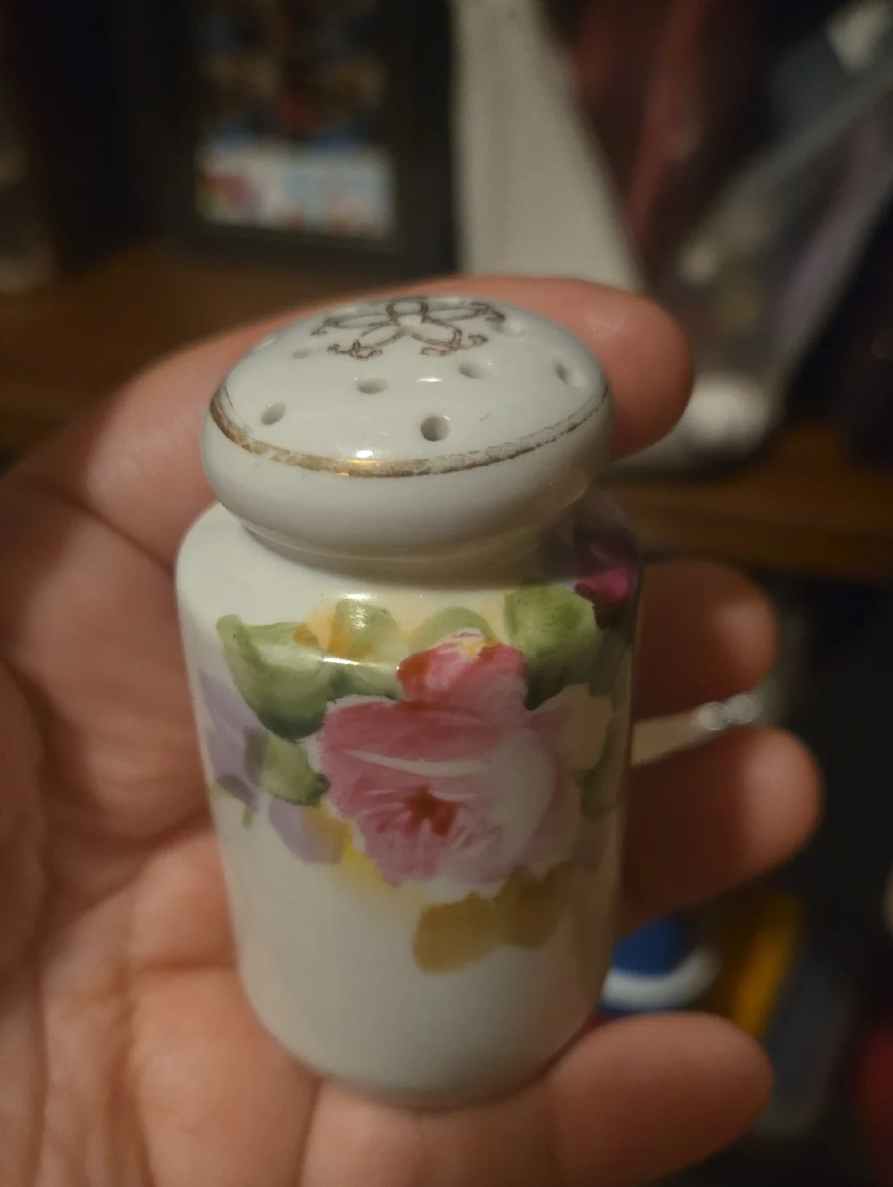 Porcelain Pink Floral Salt Shaker - Hand-Painted
